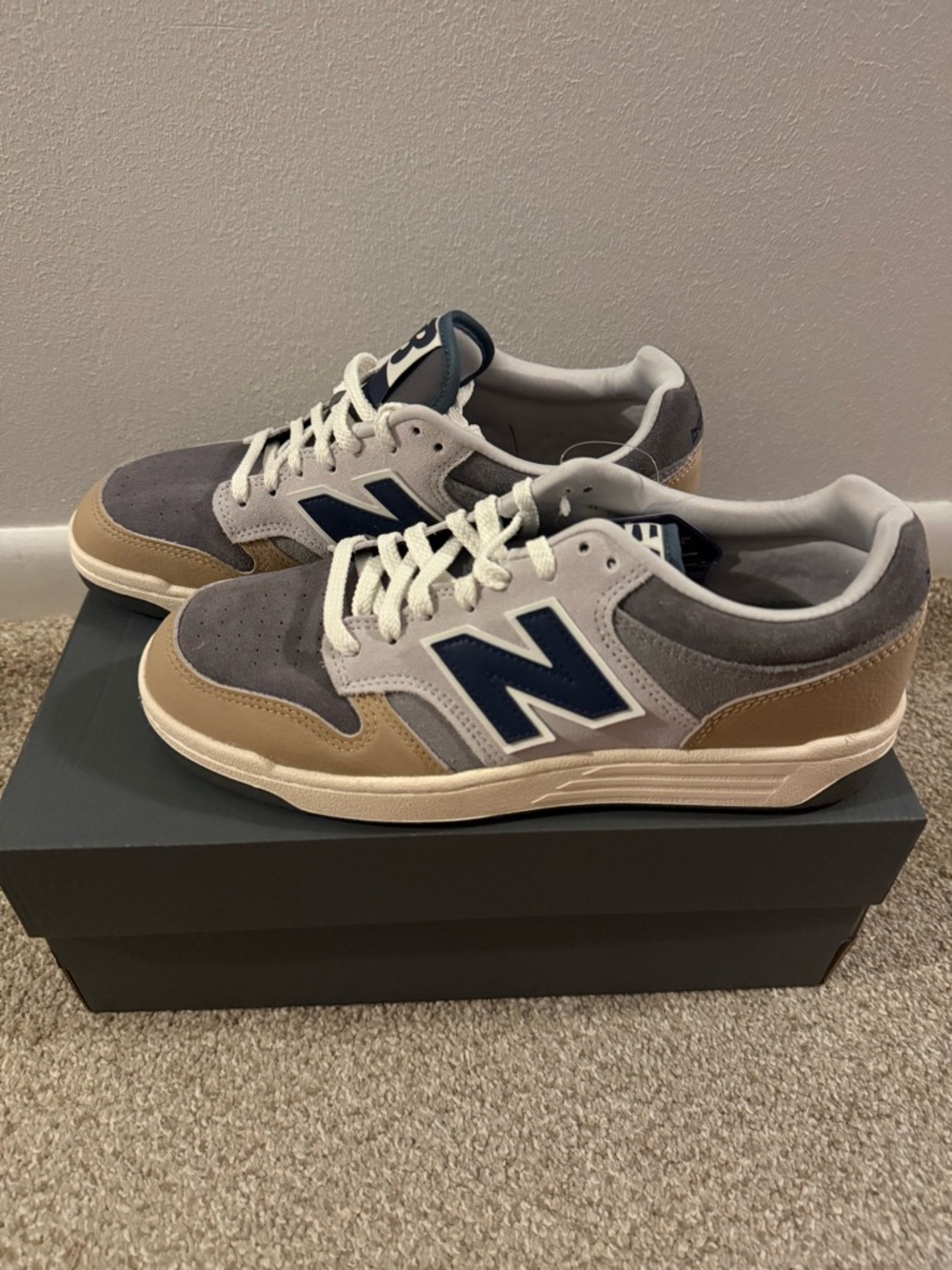 New Balance Men's Grey, Tan & Navy Suede Casual Sneakers